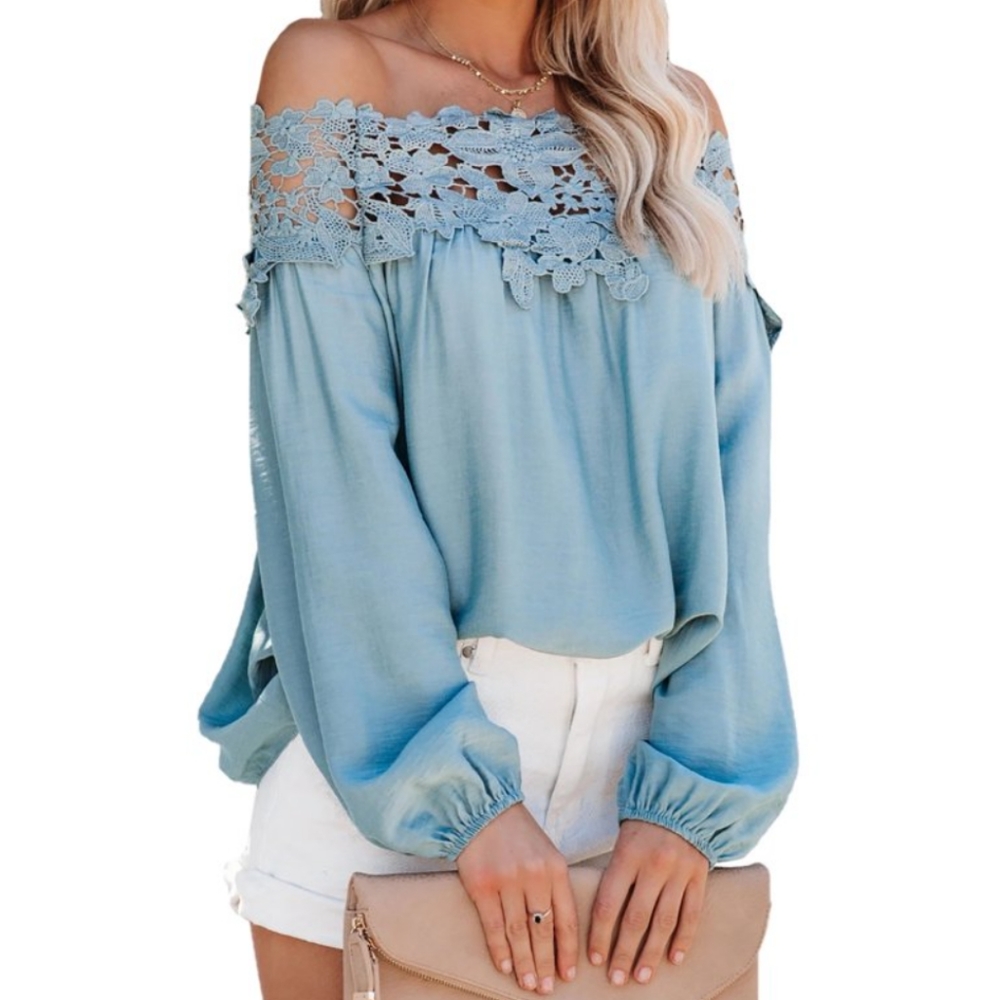 Mustard seed blue off shoulder blouse large